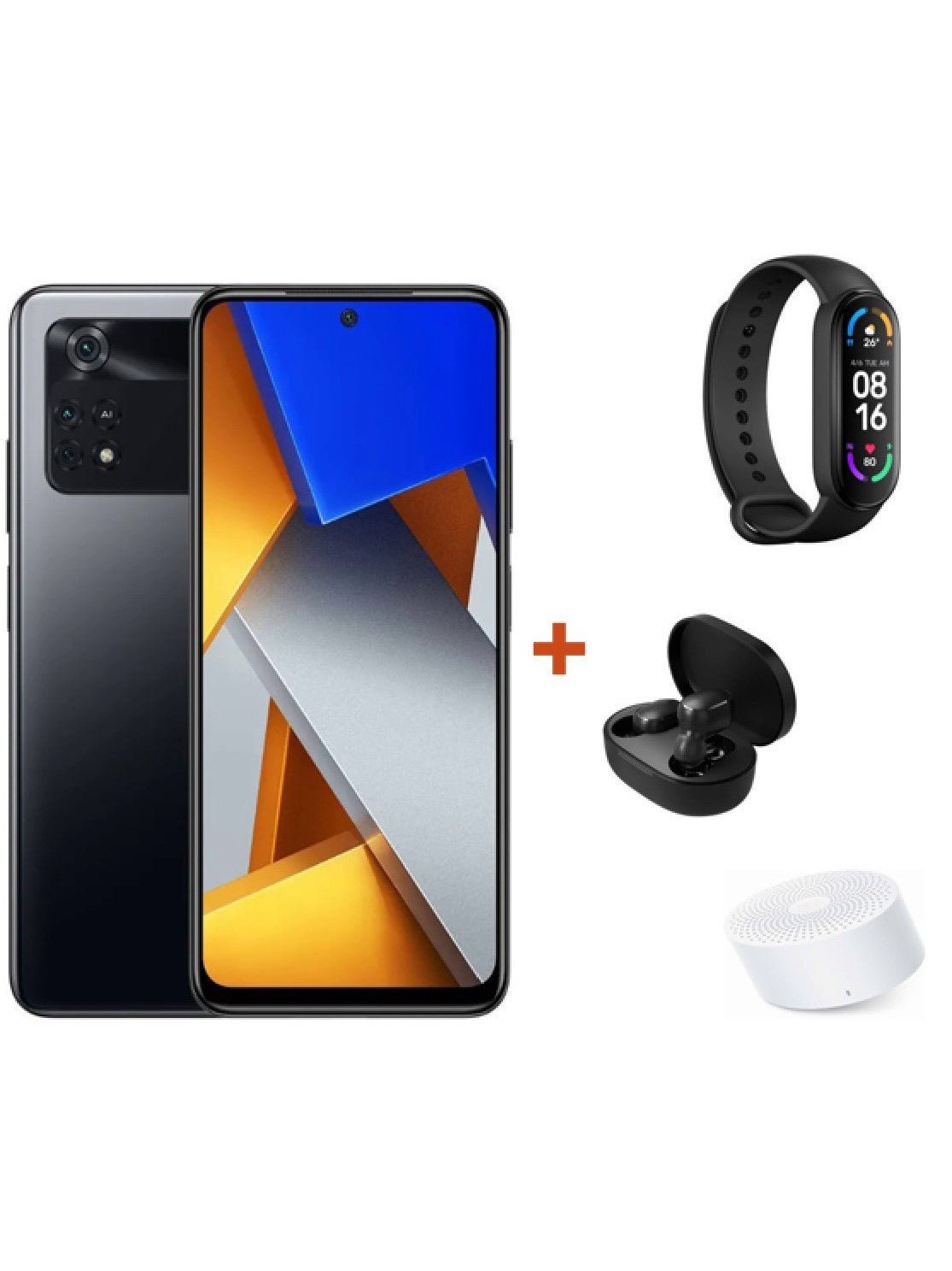 Celular Xiaomi POCO M4 Pro 6GB RAM 128GB ROM+Mi band 6+ Earbuds basic 2+Bocina - Tecniquero