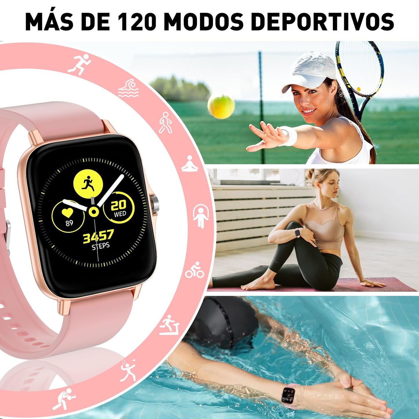 Smartwatch, Reloj Inteligente Mujer, 1.85" Reloj Deportivo Mujer con Seguimiento Menstrual