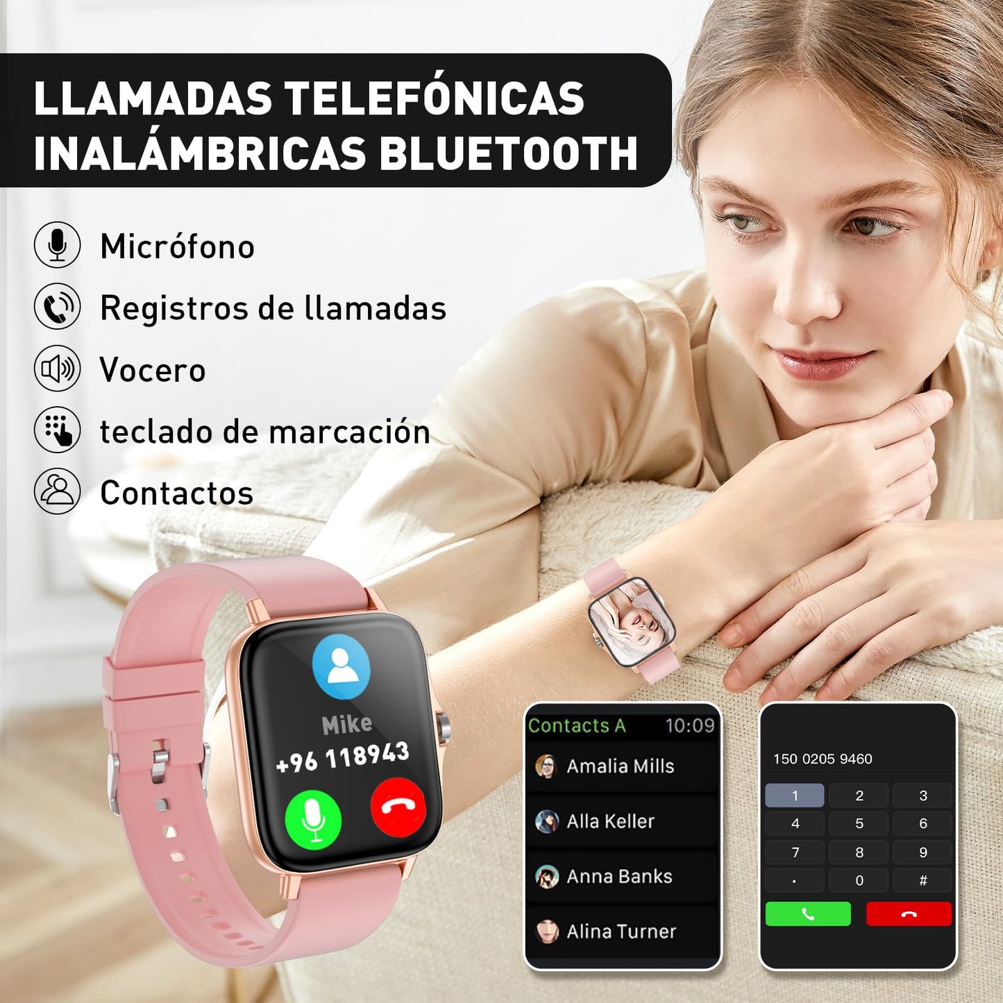 Smartwatch, Reloj Inteligente Mujer, 1.85" Reloj Deportivo Mujer con Seguimiento Menstrual