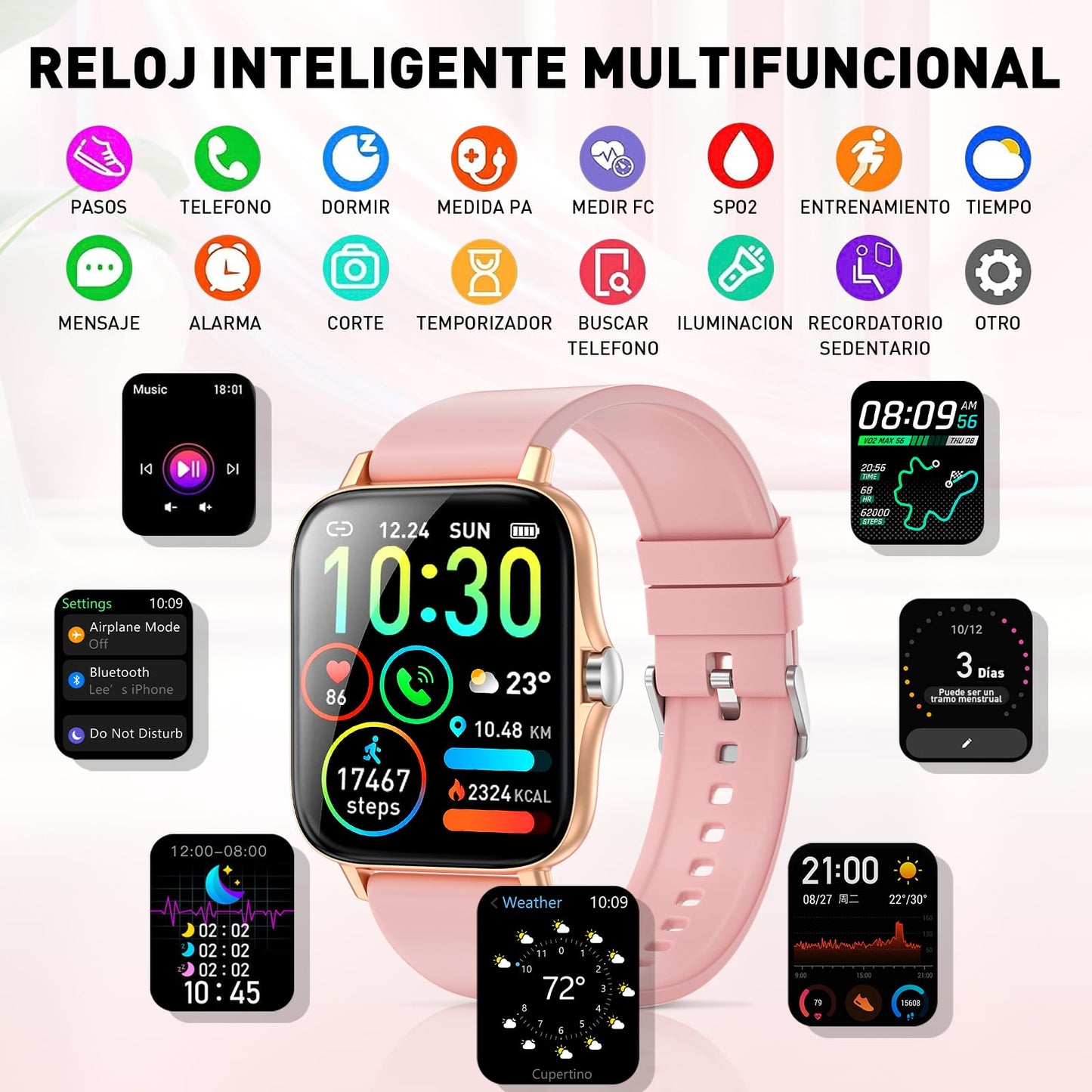 Smartwatch, Reloj Inteligente Mujer, 1.85" Reloj Deportivo Mujer con Seguimiento Menstrual