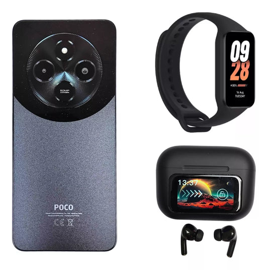 Xiaomi Poco C75 + Xiaomi smartband 8 active y Audífonos con Pantalla ELIBOM Beats Flyer