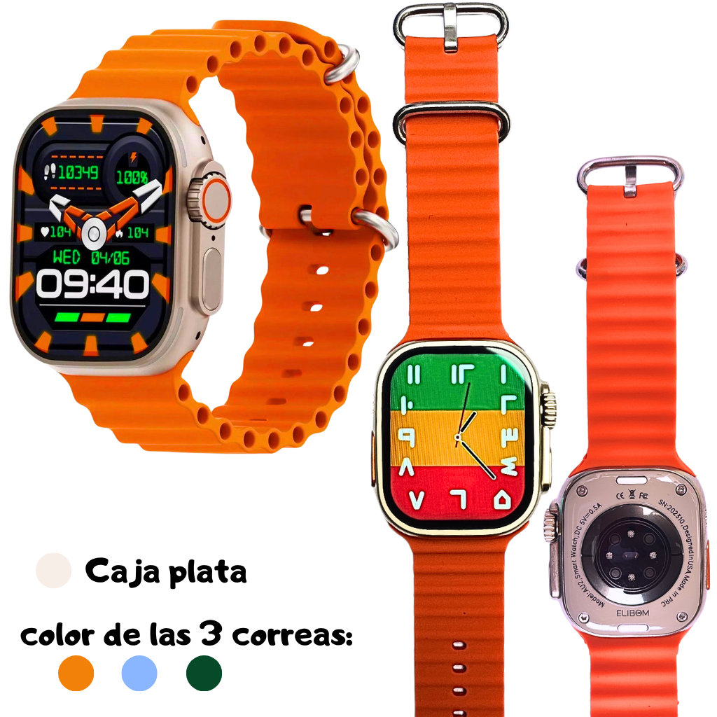 Smartwatch Elibom AU2: Llamadas Bluetooth, Pantalla 2.01”, Correas Intercambiables, Monitoreo de Salud