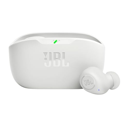 JBL Vibe Buds Audífonos Inalámbricos Bluetooth, Drivers 8mm, Reproducción 32 Horas, Resistentes al Agua y al Polvo IP54 - Blanco