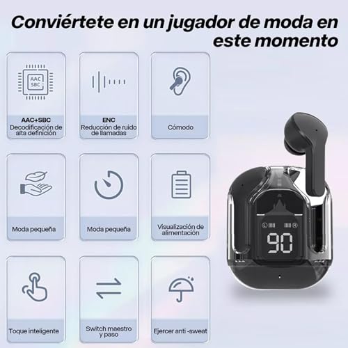 Audífonos Inalámbricos Bluetooth 5.3 de Transparente,Auriculares Deportes con Micrófono Inalámbrico .