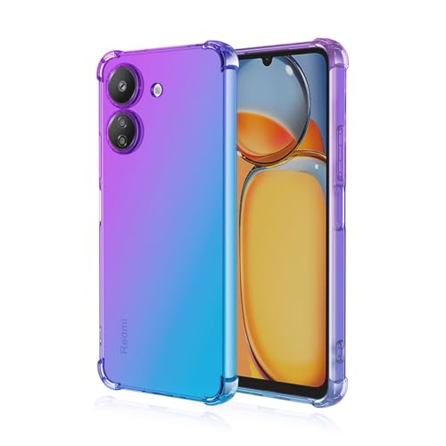 Funda para Mi Xiaomi Poco C65 y Redmi 13c Case Uso Rudo,Transparente Colores Degradados Protectora de Cámara Anticaída Carcasa Bumper(Púrpura Azul)