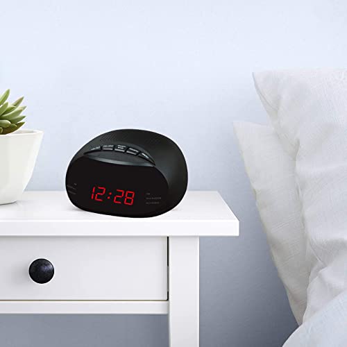 Radio Despertador con Radio Am/FM, Temporizador para Dormir, Despertador Digital, con función de Suspensión y Doble Alarma/Snooze, Pantalla de Reloj Digital LED
