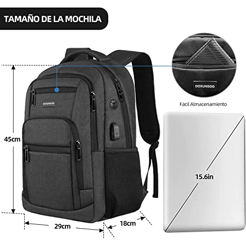 DOXUNGOO mochila de viaje de negocios antirrobo para portátil con puerto de carga USB, resistente al agua para portátil de 15.6 pulgadas y portátil