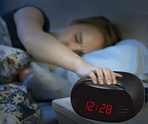 Radio Despertador con Radio Am/FM, Temporizador para Dormir, Despertador Digital, con función de Suspensión y Doble Alarma/Snooze, Pantalla de Reloj Digital LED