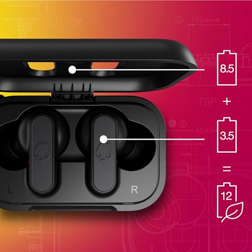 Auriculares In-Ear Inalámbricos Skullcandy   , 12 h de Autonomía, Micrófono, Compatibles con iPhone Android y Dispositivos Bluetooth, Negro