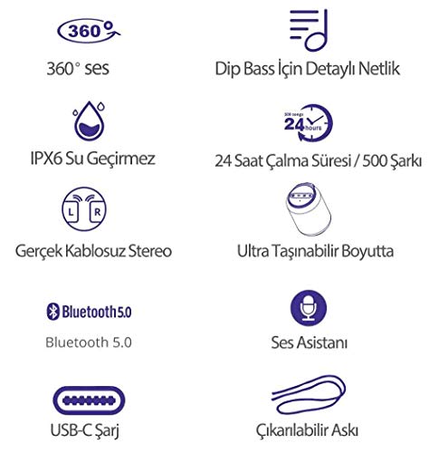 Bocina Bluetooth, T6 Mini 15W Altavoz portátil 24 Horas Graves, IPX6 Impermeable, Bluetooth 5.0, TWS estéreo inalámbrico, Asistente de Voz, micrófono Integrado, Alexa (Negro) (Negro)