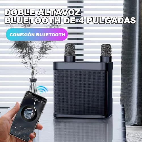 Bocina Altavoz Bluetooth Portátil con Micrófono de Karaoke, Multifunción Inalámbrico KTV de Mano para Adultos Niños Fiestas Casa Exterior 2 Microfono