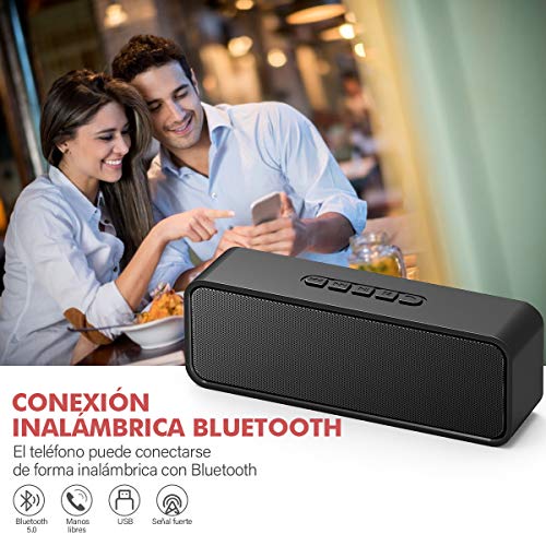 Bocina Bluetooth Portátil, Duales Altavoz Inalámbrico Bluetooth 5.0 con Sonido Estéreo HD, Bajos Profundos, Altavoz portátil Bluetooth con Reproducción Manos Libres, 3.5mm AUX/Micro SD/TF/USB