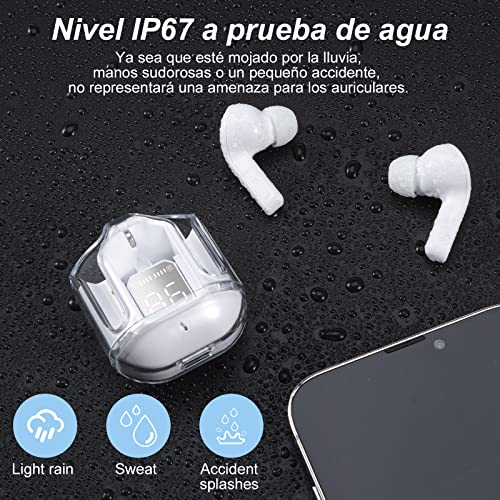 Audífonos Inalámbricos Bluetooth 5.3 de Transparente, Auriculares con Micrófono.