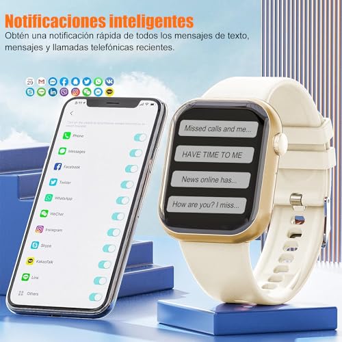 Smartwatch Reloj RUBOQE Inteligente Mujer de 2" - Llamadas Bluetooth Reloj Dama, Monitor de Deportivos, Pulsómetro, Sueño.