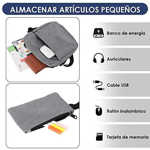 Mochila Antirrobo para Laptop con cruzada y lapicera,  con Puerto de Carga USB Interfaz para Auriculares y Bloqueo con Contraseña, para Portátil de 15.6” (Gris Claro)