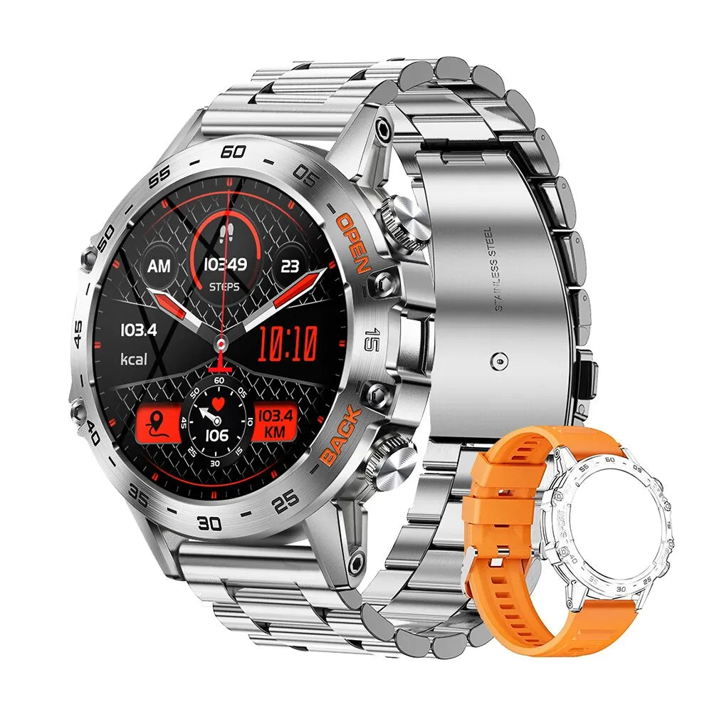 MELANDA-reloj inteligente de acero para hombre, accesorio de pulsera resistente al agua IP68 con llamadas, Bluetooth, seguimiento de actividad deportiva, compatible con Android e IOS, K52, 1,39 pulgadas